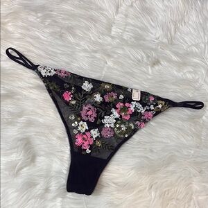 New Etam Sequined Embroidered Tulle Tanga Mesh Thong Panty Size XL